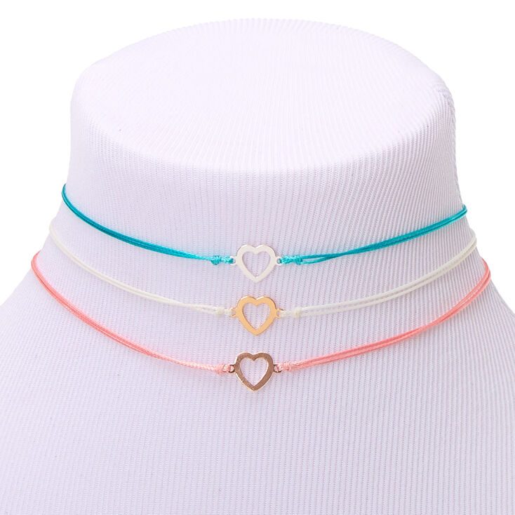 Mixed Metal Pastel Heart Choker Necklaces - 3 Pack,