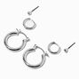 Silver-tone Crystal Stud &amp; Hoop Earring Stackables Set - 3 Pack,