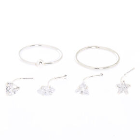 Sterling Silver Cubic Zirconia Mixed Shape Nose Rings - 6 Pack,