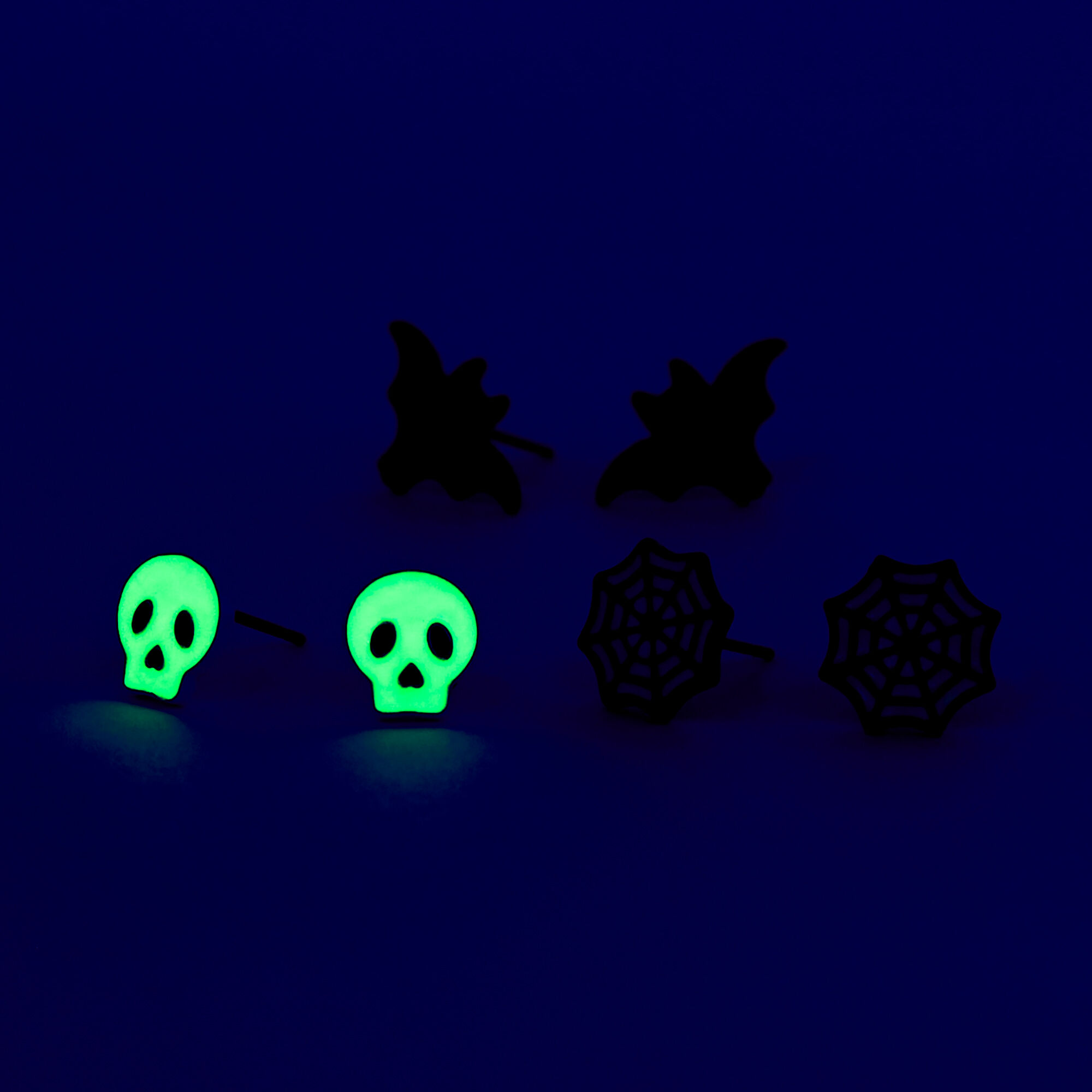 Ghost Bat Spider Web Glow in the Dark Stud Earrings 3 Pack