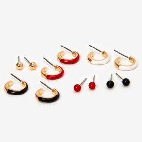 Tri Color Stud &amp; Hoop Earring Set - 6 Pack,