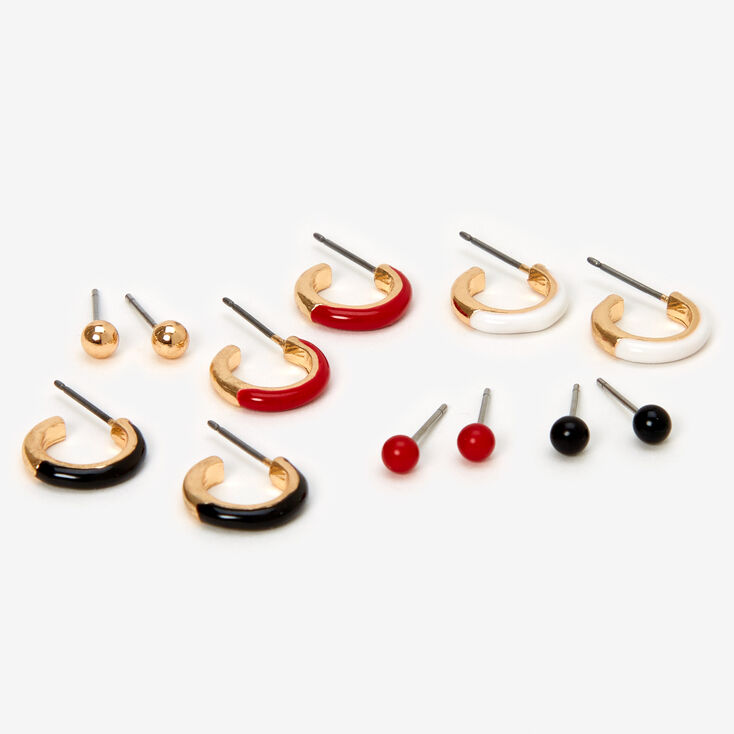 Tri Color Stud &amp; Hoop Earring Set - 6 Pack,