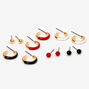 Tri Color Stud &amp; Hoop Earring Set - 6 Pack,