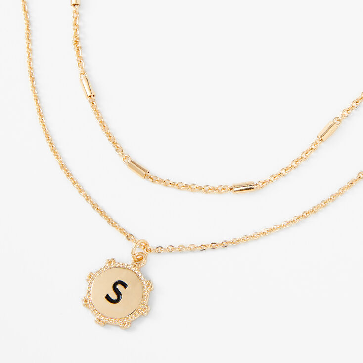 Gold Initial Medallion Multi Strand Necklace - S,