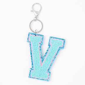Blue Varsity Initial Keychain - V,