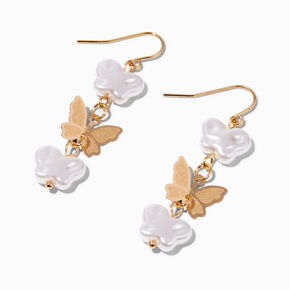 Gold Pearl Butterfly 1.5&quot; Drop Earrings,