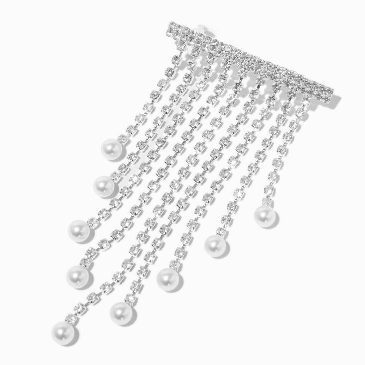 Silver-tone Pearl &amp; Crystal Fringe Hair Clip,