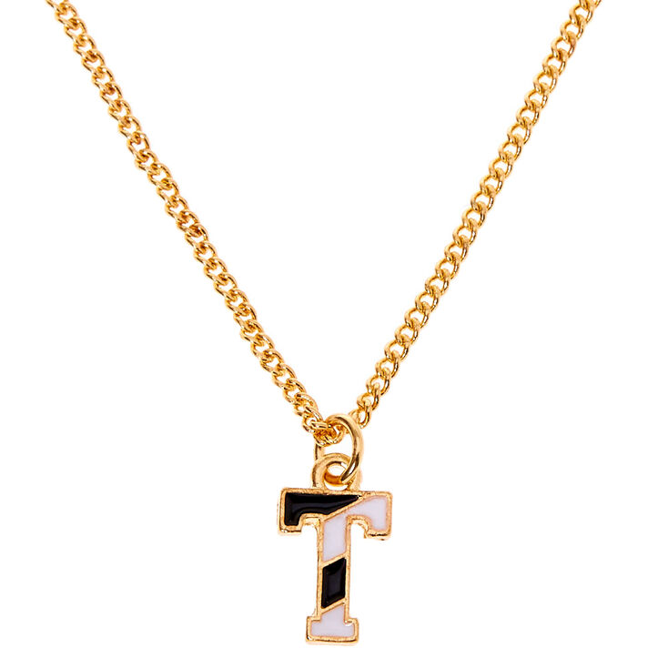 Gold Striped Initial Pendant Necklace - T,