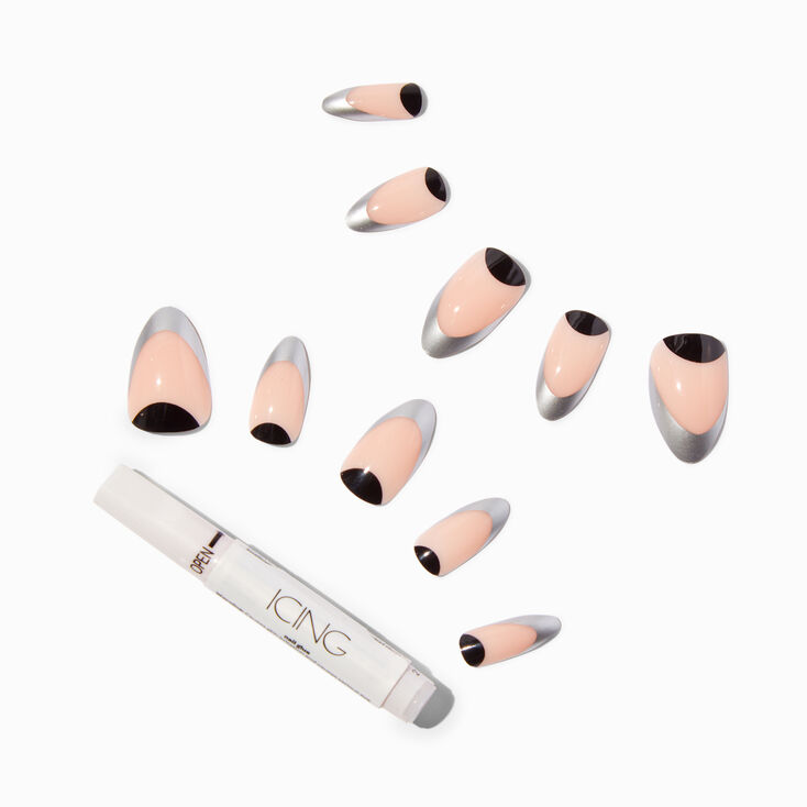 Chrome French Tip Stiletto Vegan Faux Nail Set - 24 Pack,
