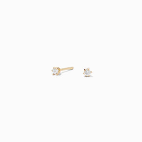 Gold Cubic Zirconia 2MM Round Stud Earrings,