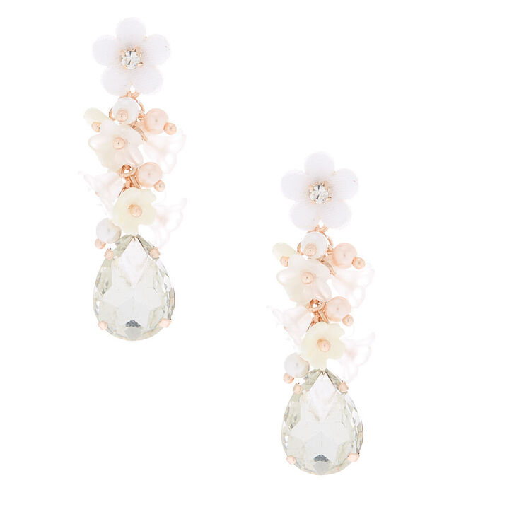 2" Rhinestone Floral Cluster Drop Earrings,