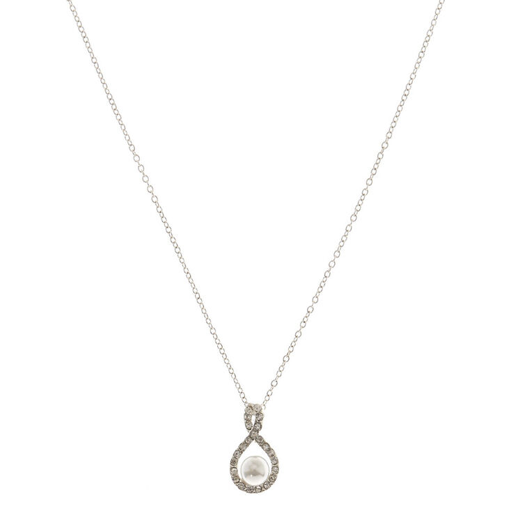 Infinity Glass Pearl Pendant Necklace,