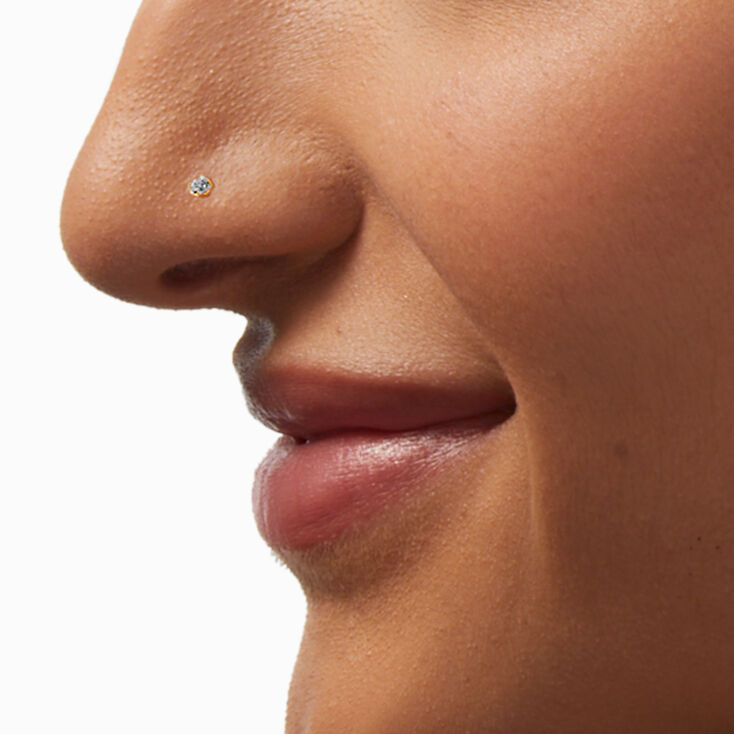 22G Gold-tone Sterling Silver Ball &amp; Crystal Nose Rings - 3 Pack,
