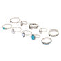Silver Antique Rings - Turquoise, 8 Pack,