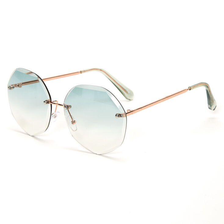 Beveled Octagon Rimless Sunglasses - Blue,