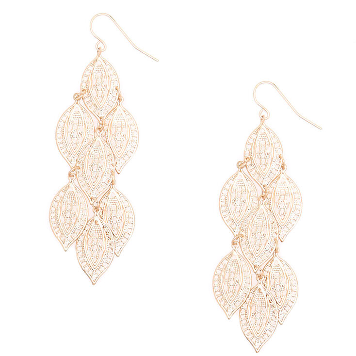 Rose Gold 2.5" Leaf Chandelier Drop Earrings,