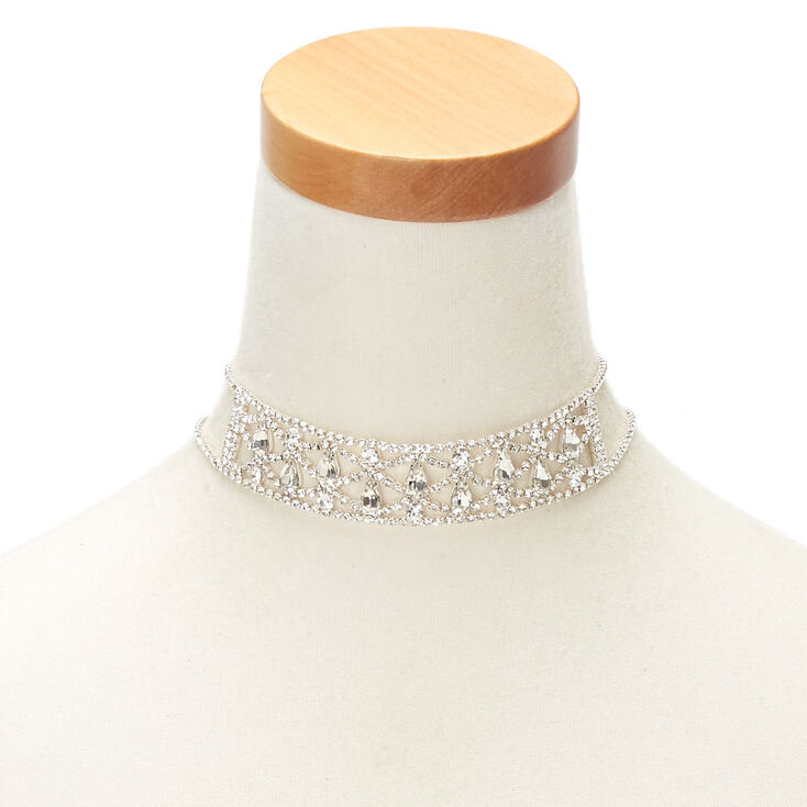 Silver Rhinestone Choker Necklace,