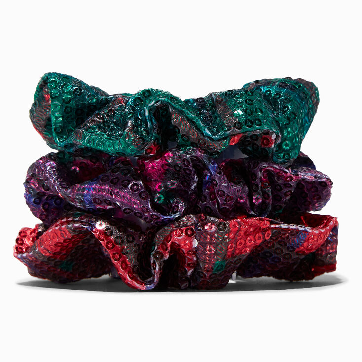 Bright Plaid Sequin Hair Scrunchies - 3 Pack,