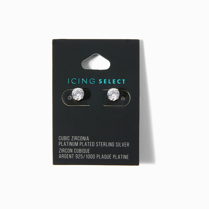 Icing Select Sterling Silver Platinum Round Cubic Zirconia Stud Earrings,