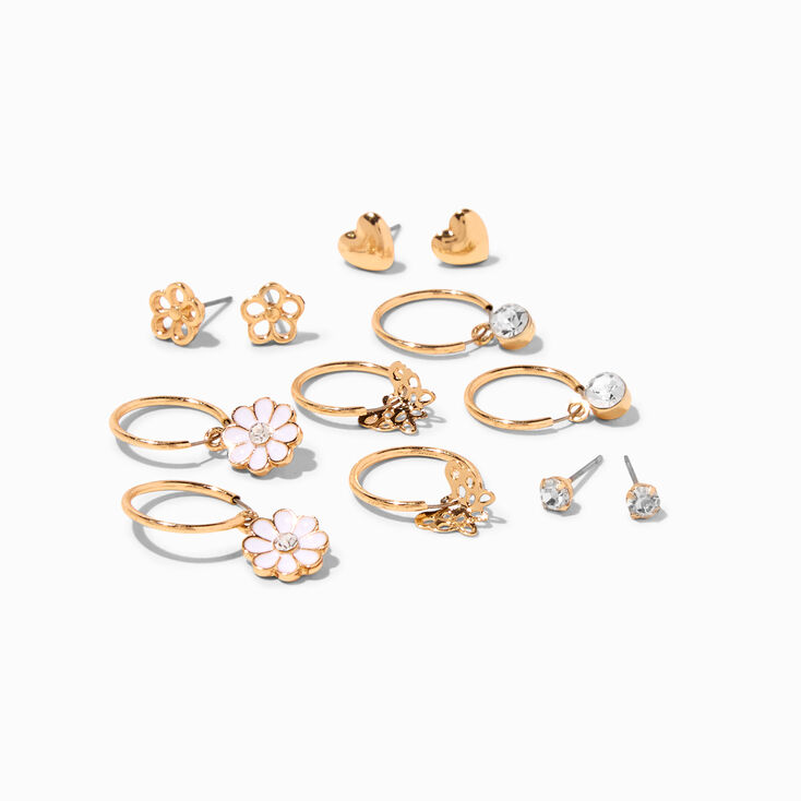 Gold Butterfly Daisy Mixed Earrings - 6 Pack,