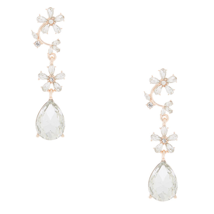Rose Gold 2" Rhinestone Vine Drop Earrings,
