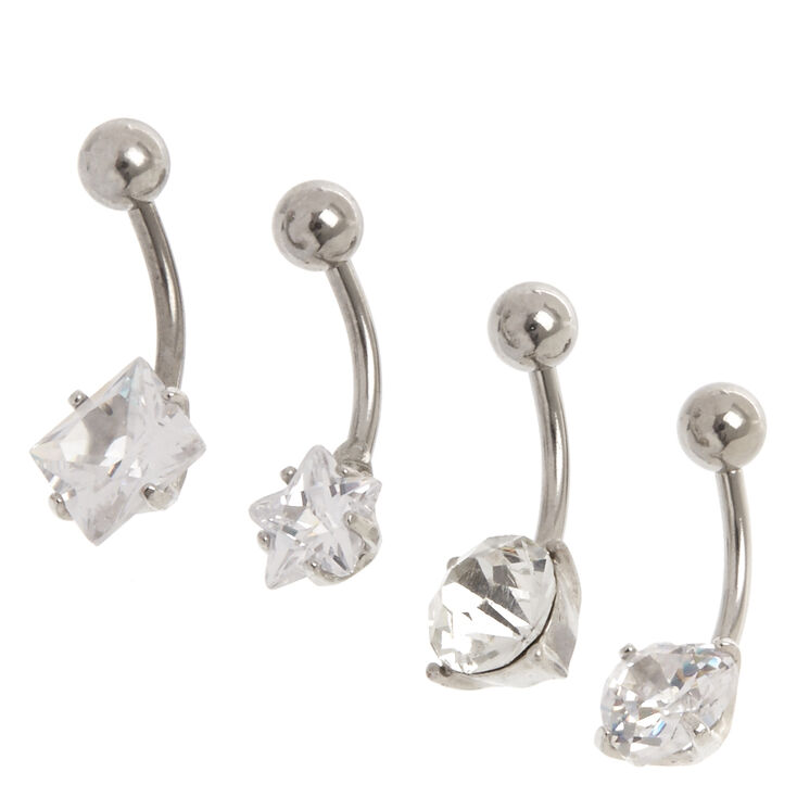 14G Cubic Zirconia Mixed Shapes Belly Rings,