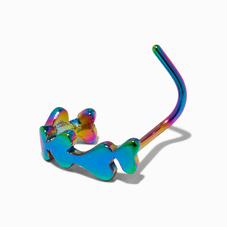 Rainbow Anodized 20G Heart Row Nose Stud,