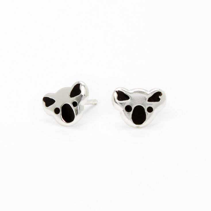 Sterling Silver Koala Stud Earrings -  Black,