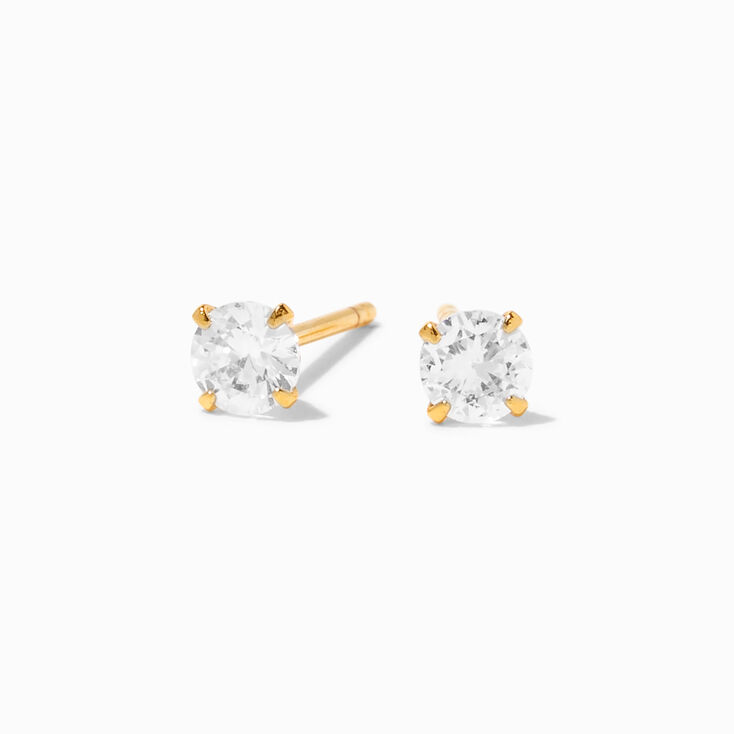 Icing Select 18k Yellow Gold Titanium Cubic Zirconia 4MM Square Stud Earrings,