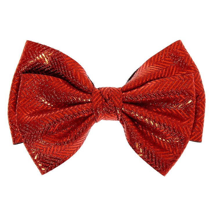Chevron Glitter Hair Bow Clip - Red,