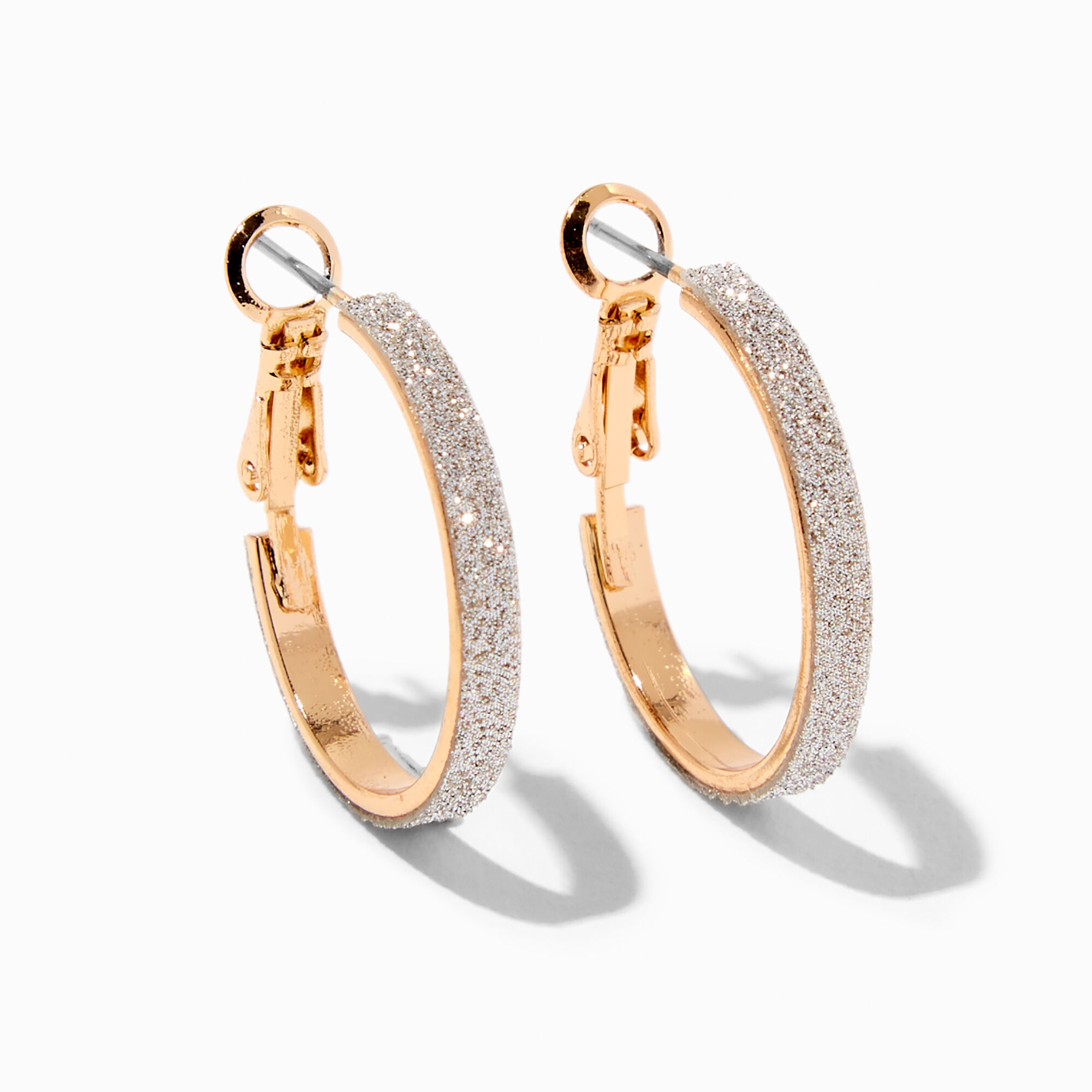 Gold 20MM Thin Glitter Hoop Earrings Icing US