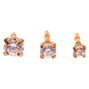 Rose Gold Cubic Zirconia 16G Graduated Crystal Helix Flat Back Studs - 3 Pack,