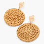 Gold 2&quot; Round Disc Rattan Drop Earrings,