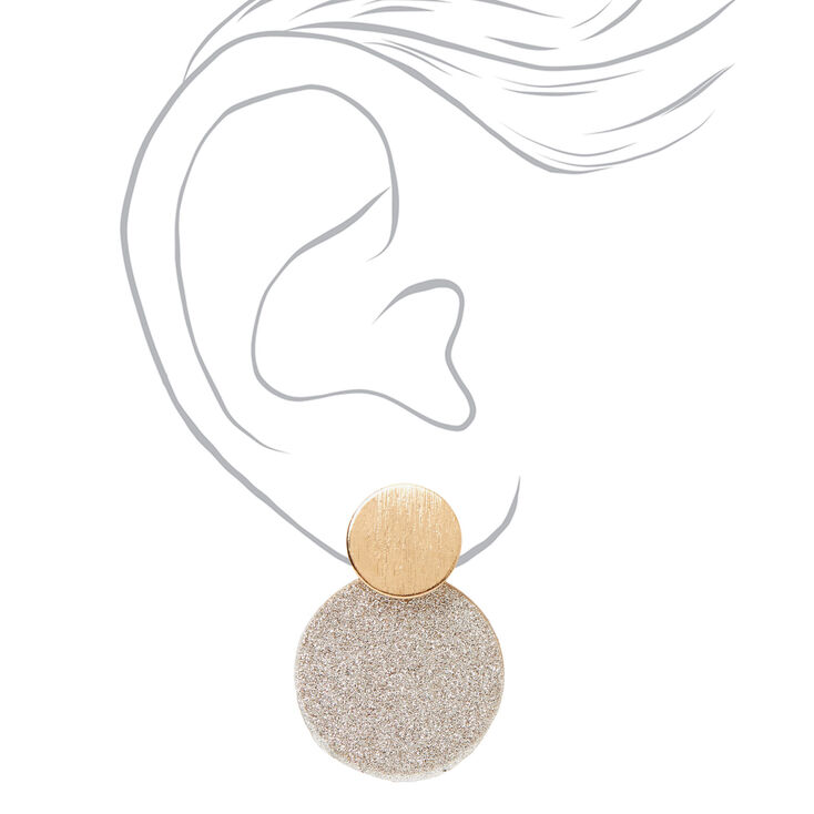 Mixed Metal 1&quot; Glitter Circle Drop Earrings,