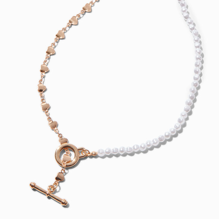Mean Girls&trade; x ICING Half Pearl &amp; Gold-tone Heart T Bar Necklace,
