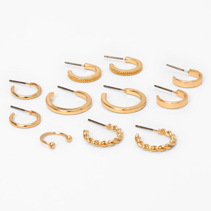 Gold Hoop Earrings and Ear Cuff Set - 6 Pack,