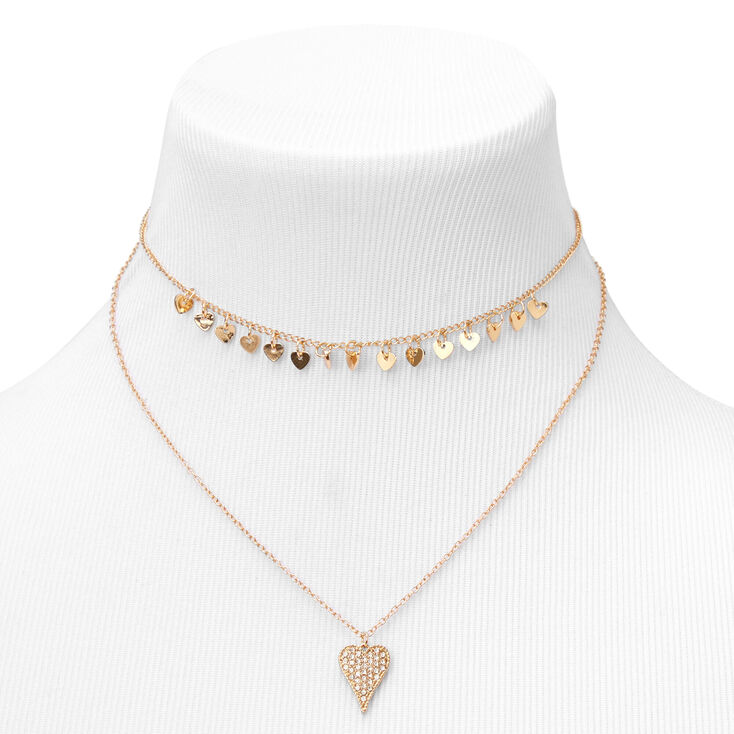 Gold Heart Teardrop Multi Strand Necklace,