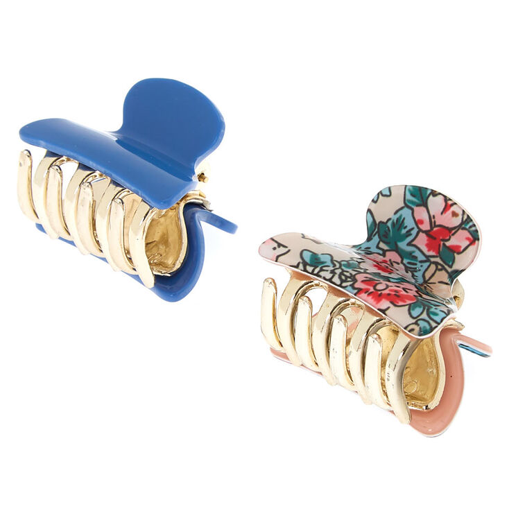 Floral Mini Hair Claws - Denim Blue, 2 Pack,