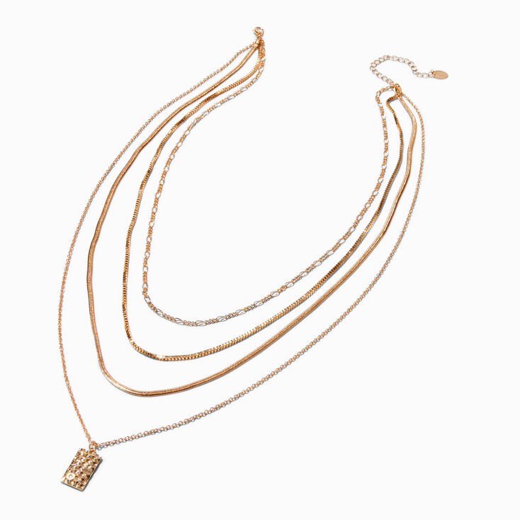 Gold Hammered Pendant Woven Multi-Strand Necklace,