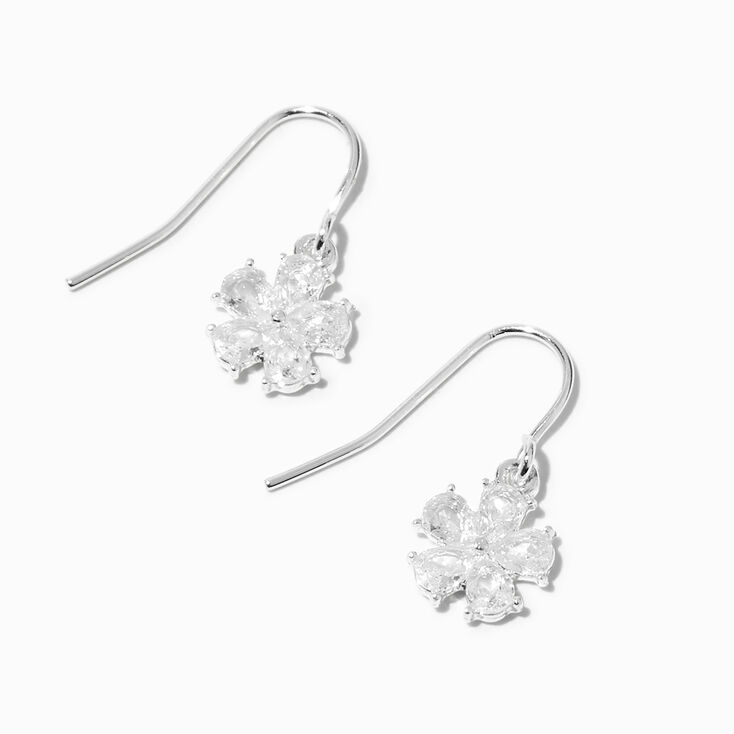 Silver-tone Cubic Zirconia Daisy 0.5&quot; Drop Earrings ,