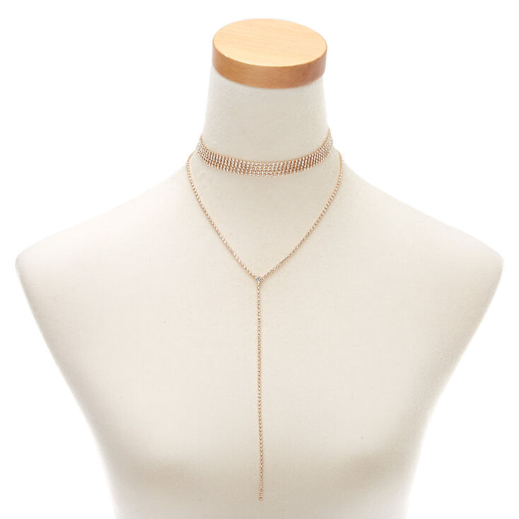 Gold Rhinestone Swag Multi Strand Choker Necklace,