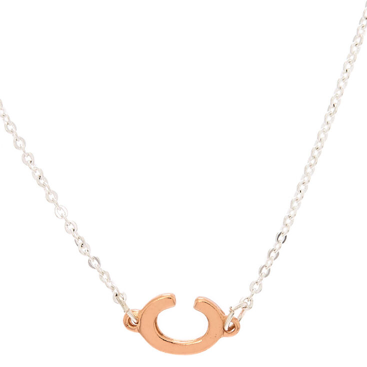 Mixed Metal Sideways Initial Pendant Necklace - C,