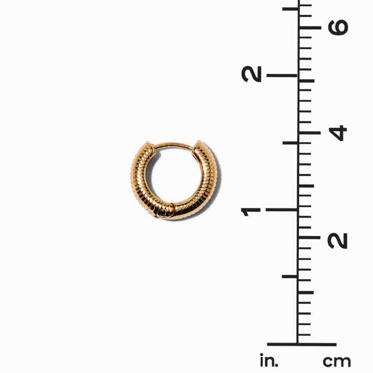 Gold-tone 10MM Ridged Clicker Hoop Earrings,