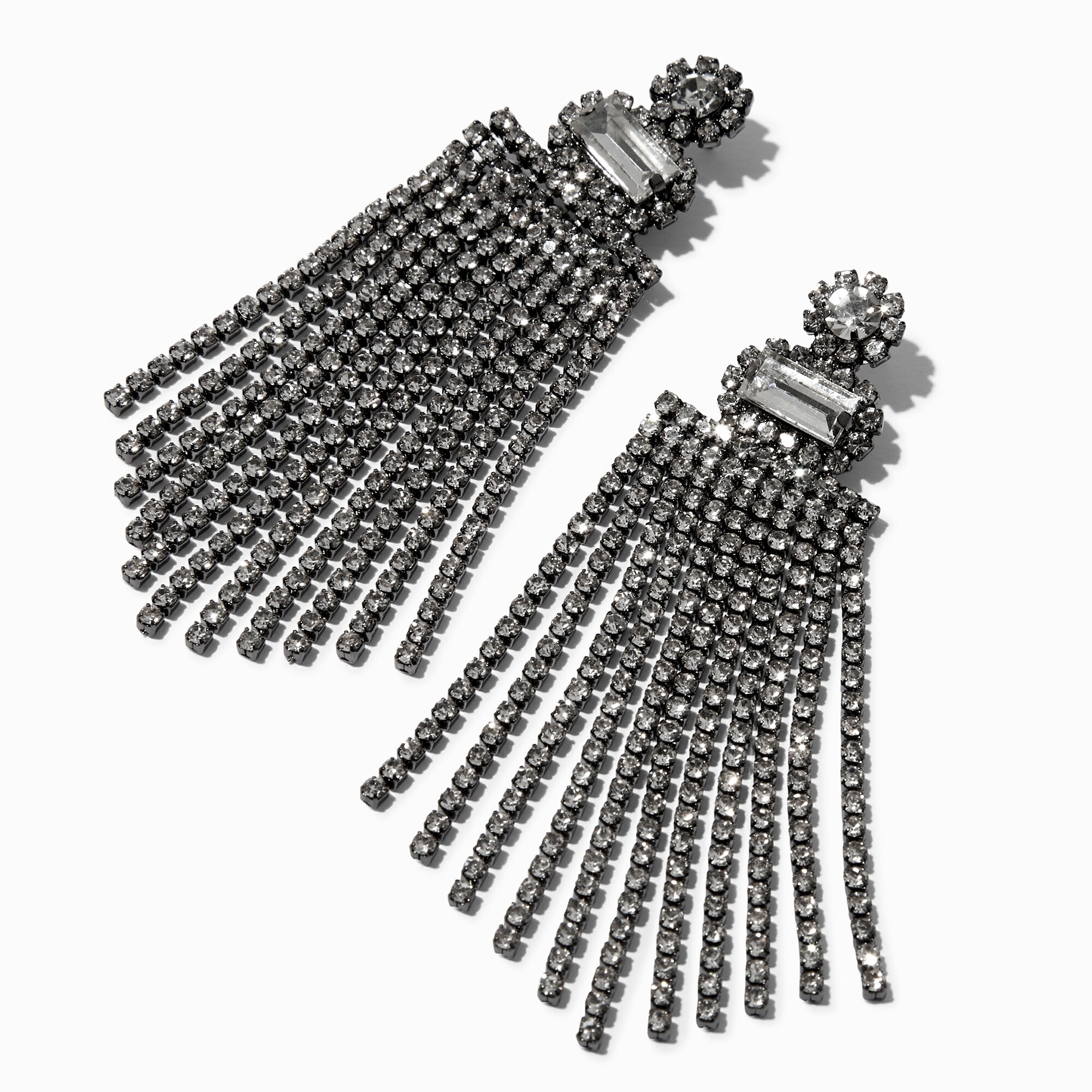 Hematite Crystal 3 Chandelier Fringe Drop Earrings Icing US