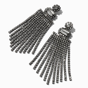 Hematite Crystal 3&quot; Chandelier Fringe Drop Earrings,