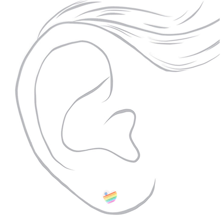 Sterling Silver Rainbow Crystal Heart Stud Earrings,
