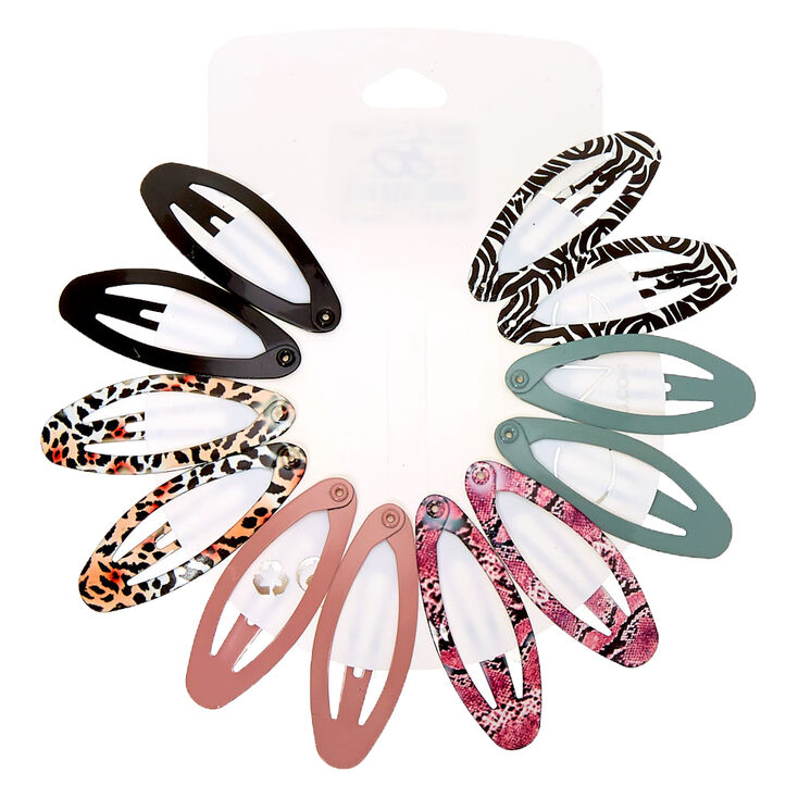 Solid Animal Print Oval Snap Hair Clips - 12 Pack,