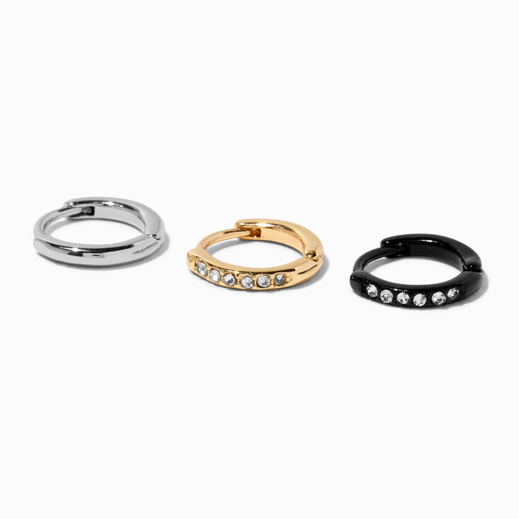 Mixed Metal 18G Embellished Hoop Targus Earring - 3 Pack,