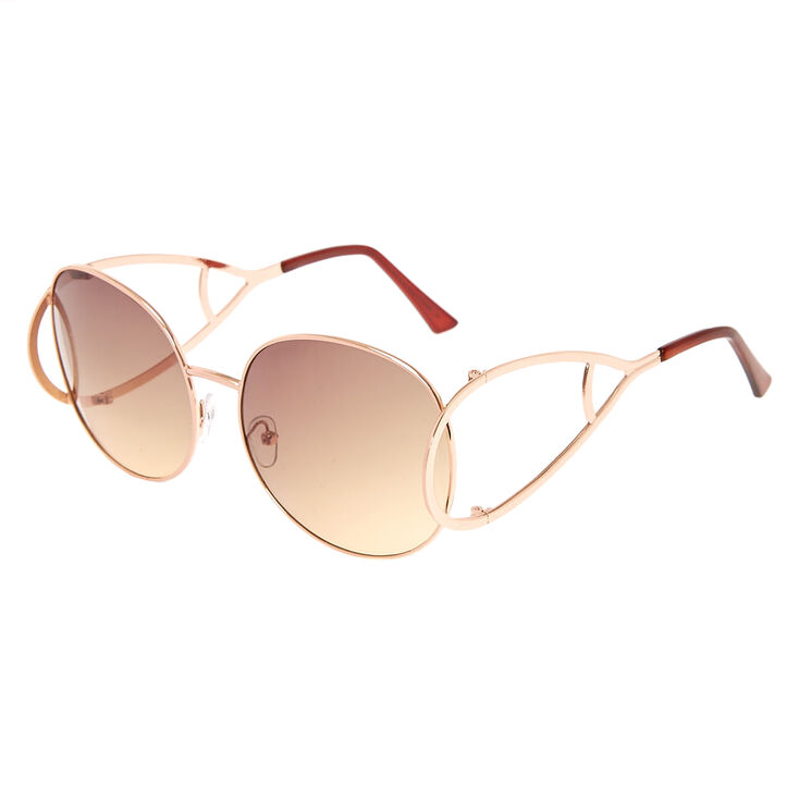 Gold-Tone Round Geometric Sunglasses,