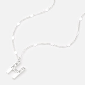 Silver Half Stone Initial Pendant Necklace - H,